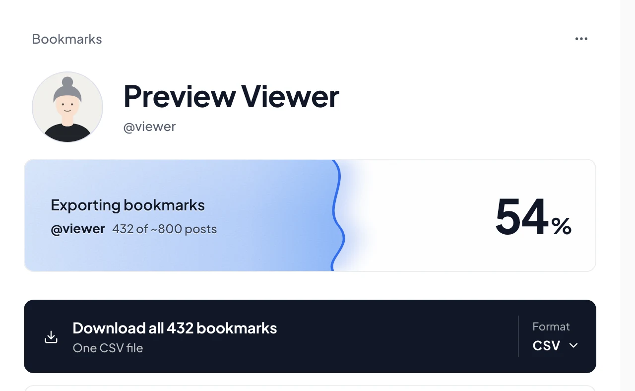 A bookmarks export in Creel's Download Manager